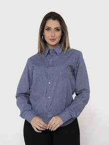 Women's Formal Shirt Premium Linen Structured Long Sleeve Shirt - 鈷藍色 - 查看 5