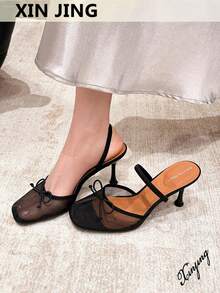 Xin Jing Shoes Fall/Winter Women's Casual Sexy Fashion Round Toe Rhinestone Cut-Out Slip-On Mid Heel Pumps,Mule,Party - Black - View 1