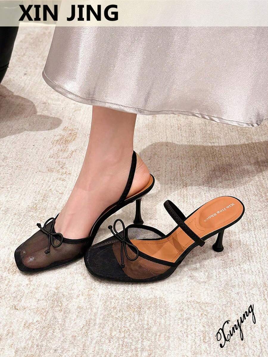 Xin Jing Shoes Fall/Winter Women's Casual Sexy Fashion Round Toe Rhinestone Cut-Out Slip-On Mid Heel Pumps,Mule,Party - Black - View 1