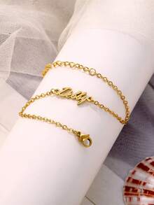 个性化简约女士十字链弹力手链，可定制名字情侣手链，经典不锈钢手工吊坠可调节手链，生日礼物，结婚首饰，适合送给妻子、情人节、新年、圣诞节或母亲节礼物 - 金屬磨砂 - 查看 4