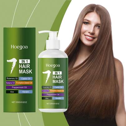 Mặt nạ dưỡng tóc 7 trong 1, 250g, chiết xuất từ hương thảo, dầu thầu dầu, dầu babassu, dầu hạt bí ngô, dầu bạc hà, biotin và dầu keratin, dưỡng ẩm cao, phục hồi tóc hư tổn, cho tóc mềm mại và bóng mượt (2 loại)
