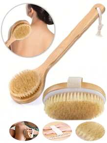 1pc Exfoliating Wooden Body Massage Shower Brush Natural Bristle Bath Brush Soft SPA Woman Man Skin Care Wet Dry Body Brush Home Bathroom Decor Summer Back To School
