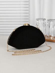 奢华丝绒迷你晚宴包，闪亮金属纽扣装饰，简约时尚手提包，适合正式场合、休闲场合、派对/婚礼/正式活动，是新娘晚宴/宴会礼服的完美搭配，也是优雅婚礼派对的最佳选择。 - 黑色 - 查看 3
