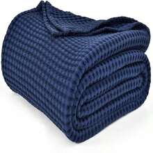 PHF 480GSM 100% Washed Cotton Waffle Weave Blanket, Cozy Breathable Skin-Friendly Throw King Size For All Season, Luxury Fall Layer Bedspread For Couch Bed, Elegant Home Decor,Navy Blue, 104"X90" - Navy Blue - View 9