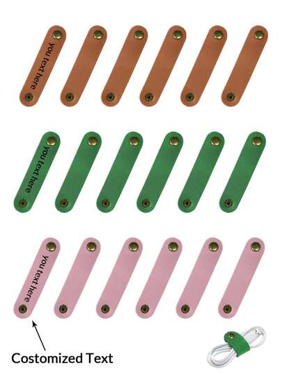 1/4pcs Customizable PU Leather Data Cable, Earphone Cable Organizer Leather Strap, Power Cord Leather Tie, Leather Tag With Custom Logo, For Everyday Use