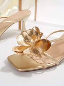 Sandal cao gót hở mũi bằng da PU màu trơn, kiểu dáng thanh lịch, thời trang, thích hợp cho nữ công sở, đi làm, hẹn hò, du lịch, mua sắm, dự tiệc, đám cưới, văn phòng, mùa hè. - Vàng - Xem 8