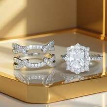 2 Pieces/Set Of Creative, Individual, Classic Princess-Style Inlaid Synthetic Zirconia Cross-Stackable Ladies' Rings, Festival And Anniversary Gifts, Daily Casual Jewelry - Bạc - Xem 2