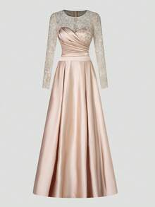 Faeriesty Đầm maxi dài tay cổ tròn thanh lịch dành cho nữ, đính hạt lấp lánh và chất liệu satin tương phản tạo nên vẻ quyến rũ, chi tiết xếp ly ở ngực, hoàn hảo cho thảm đỏ, dạ hội, đám cưới và các bữa tiệc sang trọng, tiệc cưới, vũ hội hóa trang, tiệc vườn huyền bí, bữa tối trang trọng, sự kiện thắt cà vạt đen, váy tốt nghiệp và trang phục sinh nhật cho nữ, váy mùa xuân, trang phục mùa hè. - Rượu sâm banh - Xem 11