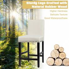 GOFLAME Set Of 2 Bar Stools Counter Height Chair Upholstered Low Backrest Wide Seat - Beige - View 9
