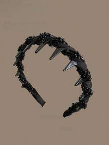 1pc Black Wrapped Faux Pearl Luxurious Handmade Beaded Headband, Versatile, Suitable For Party And Everyday Use, Hair Band, Hair Hoop, Autumn, Hair Accessories ,Hairband For Women Head Accessories - Black - View 7
