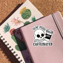 3-Inch "Dead Inside But Caffeinated" Sticker - Dark Humor & Coffee - Themed Vinyl Sticker With Skull And Coffee Cup Illustration For Laptops, Notebooks, Water Bottles, Coffee Bars, And Office Spaces | Great For Coffee Lovers