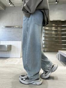 Boys' Loose Straight Leg Jeans, Suitable For Daily, School, Outdoor & Casual Wear, Autumn - Baby Blue - View 5