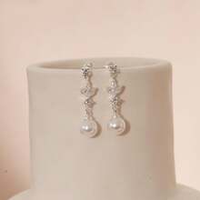 Dangle Earrings For Women, Dainty 14k Gold Plated Formal Pearl Wedding Earrings Cute Long Rose Gold Earrings For Women Hypoallergenic Pearl Drop Silver Prom Jewelry Women