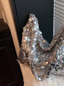 1 pezzo Borsa a spalla con paillettes e design minimalista, grande capacità, borsa da donna alla moda, stile da strada, borsa a tracolla, adatta per l estate, lo shopping, il pendolarismo e occasioni varie