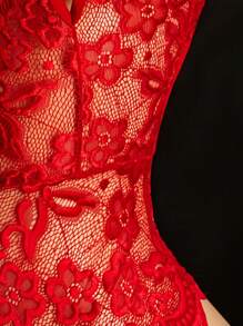 Women's Sexy Lingerie, Open Crotch Hollowed Out Sexy Bodysuit, Going Out - Red - View 5