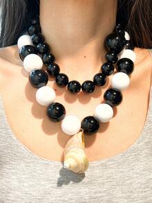 1 件/2 件经典黑白串珠项链，复古波西米亚风格，贝壳装饰，轻巧耐用，适合日常佩戴和海滩度假，实用珠宝 - 彩色 - 查看 2