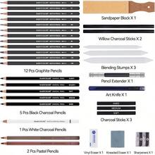Drawing Sketching Pencils Set 34 Pieces Pro Art Pencil Kit Graphite Pencils 14B4H Charcoal Pencils Charcoal Sticks Artist Pencils For Beginners And Pro Artists - Black-34Pack - View 3