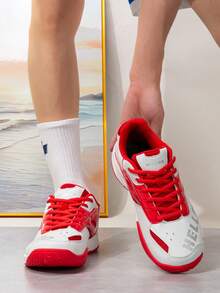 Zapatillas deportivas de bádminton para hombres, zapatos de bádminton con cordones de TPR (goma termoplástica) de color contrastante para uso en exteriores en todas las estaciones