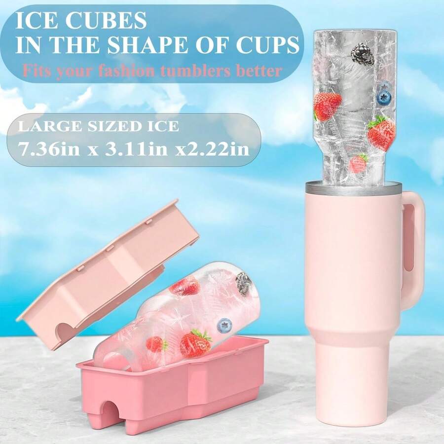 Ice Cube Tray For 40 Oz Tumbler Cup, 1Pcs Ice Mold Silicone Hollow Cylinder Ice Mold With Lid And Bin For Freezer Ice Drink Juice Whiskey Cocktail,7798479 - 玫紅色 - 查看 1