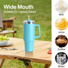 Tasse isotherme de 40 oz (1200 ml) avec poignée, bouteille d'eau sous vide, tasse à eau thermique avec couvercle, paille, en acier inoxydable pour boissons chaudes et froides, tasse à café portable grande taille pour café chaud et froid