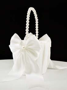 1 pieza Cesta de flores con asa de perla falsa blanca, adecuada para cualquier ocasión de boda o Halloween