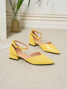 Sandales à talons épais pointues à lacets et boucle, couleur unie, printemps et automne, conviennent pour assortir à diverses robes élégantes