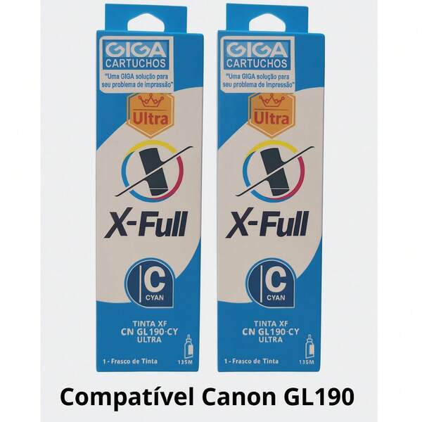 2 Tintas CYANO 70ML Compatível Canon GL190  Para Impressora PIXMA G1100 / G1110  PIXMA G2100 / G2110  PIXMA G3100 / G3102 / G3110 / G3111  PIXMA G4100 / G4110 / G4111