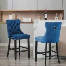 Aoowow Velvet Upholstered Counter Height Bar Stools Set Of 2, Counterstool Seat Height 27.2", Wingback Armless Bar Chairs Button Tufted With Solid Wood Legs For Kitchen Island Bar Area(Blue) - Màu xanh lam - Xem 2