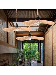 1pc Woven Pendant Light Shade, Natural Simple Hand Weaved Pendant Light, Ceiling Rattan Hanging Lamp Shade, Creative Farmhouse Hanging Lamp, Rattan Chandelier Pendant Light