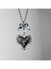 1 件哥特朋克风格红黑心形、蝴蝶、十字架吊坠项链，复古风格 Y2K 美学颈链，适合女士 - 彩色 - 查看 7