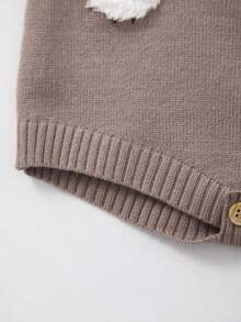 Baby Girl Cute Sheep Embroidery Knitted Strap Romper - Coffee Brown - View 4