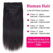 Bộ 8 kẹp tóc giả thẳng làm từ tóc thật Remy - Màu đen tự nhiên - Có sẵn kích thước 10-28 inch - Toàn đầu dành cho nữ - Kẹp tóc bền lâu - Natural Black - Xem 3