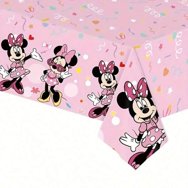 Disney نسيج طاولة بلاستيكية وردية بتصميم كارتوني لمنتج ميني ماوس ديزني مع قلوب وأنجم حمراء، مثالي لحفلات عيد الميلاد والكريسماس والنزهات، سهل التنظيف، مناسب لديكور المنزل والمطبخ وغرفة الطعام