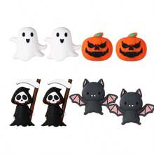 40/10pcs Halloween New Silicone Beads, 3D Stereoscopic With Bat, Ghost, Pumpkin Head And Grim Reaper Patterns - Suitable For DIY Crafts, Jewelry Making, Keychains And Punk Gifts, Halloween Accessories | Gothic Bead Design | Flexible Bead Material