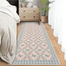 Meiyiu Washable Runner Rug Modern Farmhouse Floral Entryway Runner Non Slip, Low Pile Thin Hallway Rug, Soft Non Shedding Floor Cover, Indoor Foldable Printed Mat For Kitchen Laundry 2*6ft/5*7ft/8*10ft/9*12ft/10*13ft - 藍色/粉紅色-2*6英尺 - 查看 8