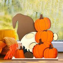 2 Pieces/Set 2D Autumn Pumpkin Harvest Dwarfs And Highland Cattle Wooden Modern Desktop Decoration Ornaments Autumn Thanksgiving Theme Party Decoration, Restaurant Decoration, Room Decoration, Home Decoration Halloween Decor Fall Decor