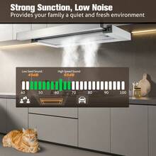 Dunstabzugshaube 60 cm, 620 m³/h, integrierte Dunstabzugshaube, Edelstahloberfläche, LED-Beleuchtung, Kippschalter, leiser Motor