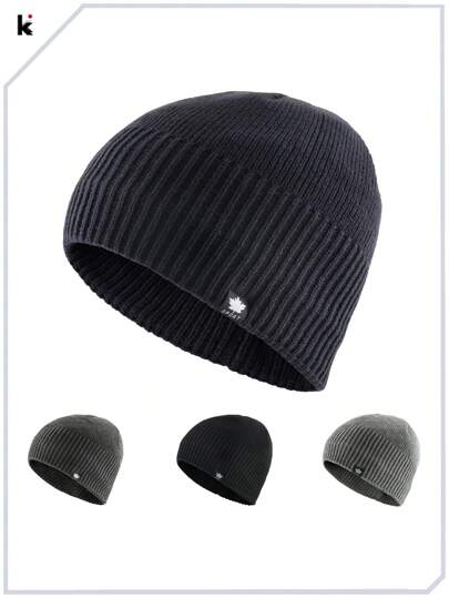 قبعة صوفية محبوكة بطبقتين مبطنة بالفليس للرجال بتصميم أوراق القيقب البيضاء، قبعة شتوية للاستخدام اليومي والرياضة والتزلج