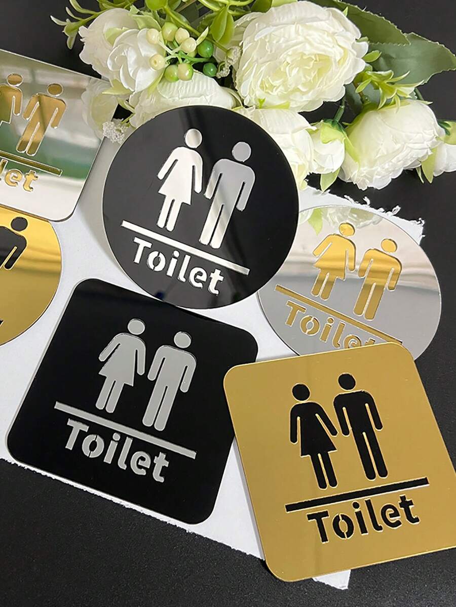 1pc 10cm Glossy Acrylic Wall Stickers, Bathroom Signage Mirror Stickers, Home Decor Wall Decals, Toilet Indicator Sign,For School Supplies,Back To School - Multicolor - View 1
