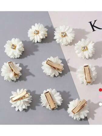 10pcs Fabric Flower Hair Clips Set, Chinese Style Bridal Headpiece, Solid Color Flower Hair Accessories With Rhinestone Center, Suitable For Women, Suitable For Party, Gathering, Daily Wear, Valentine's Day - White, Red, Pink, Beige, Light Pink, Green, Navy Blue, Vacation Outfits Woman, Cute Accessories, Christmas Outfit For Women, New Year Glamour
