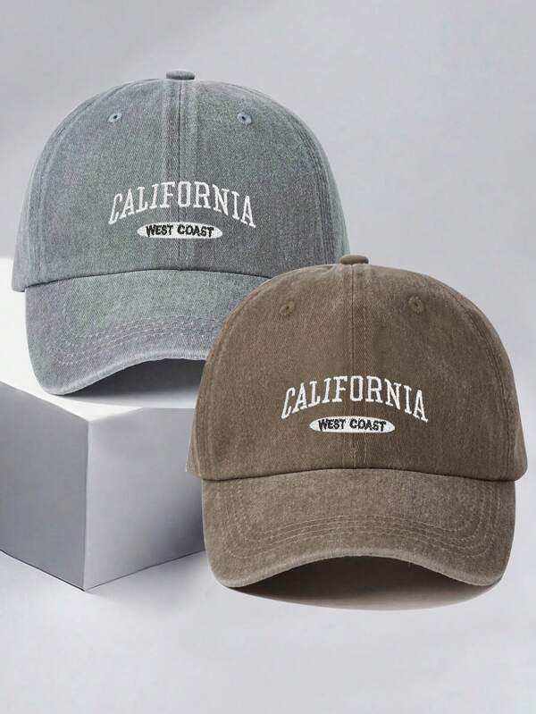 2pcs Unisex Retro Embroidered Letter Wide Brim Baseball Cap, Versatile For Casual Daily Wear