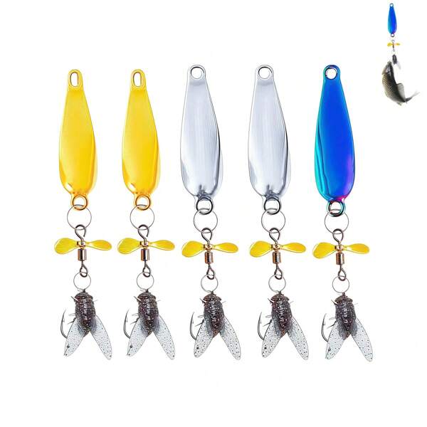 5 pièces d'appâts de pêche à moulinet, appâts de pêche à cuillère à paillettes. Accessoires de pêche pour la pêche en eau douce et salée