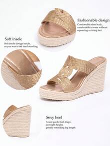 Sandalias romanas de cuña con plataforma de suela gruesa y cordones - Champán - Ver 11