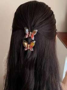 爪夹 6 件渐变色双层蝴蝶发夹，简约百搭发饰，优雅公主发夹，学校用品，大学