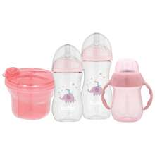 Kit 2 Mamadeiras Buba Easy Flow Anticólica 270ml 330ml, Copo de Treinamento com Alça 160ml e Porta Leite em Pó 300ml - Pink - Visão 1