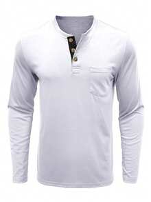 男士休闲运动风撞色领轻薄长袖Polo衫，可单穿或叠穿，轻松打造日常休闲造型 - 白色 - 查看 6