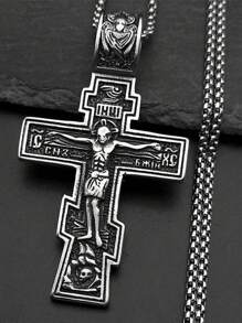 Retro ortodox icoană cruce statuie crucifix pandantiv colier pentru femei bărbați oțel inoxidabil culoare argintie hip hop lanț bijuterii