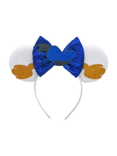 Disney Cartoon Duck Theme Hair Hoop, Adorable Duck Paw Sequin Bow & Mickey Ears Headband, Party/Festival Headdress Decor