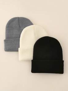 4pcs/Pack Solid Color Minimalist Knit Beanie, Unisex, Suitable For Casual Everyday Wear In Autumn/Winter - Multicolor - View 18