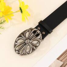 1条男士Y2K朋克风花卉交叉扣黑色休闲腰带，百搭腰带，适合日常穿着，秋季、万圣节、秋冬季配饰，适合青少年、青年、男士，休闲、户外、运动、度假、毕业礼物、生日礼物、日常穿着 - 金屬十字 - 查看 4